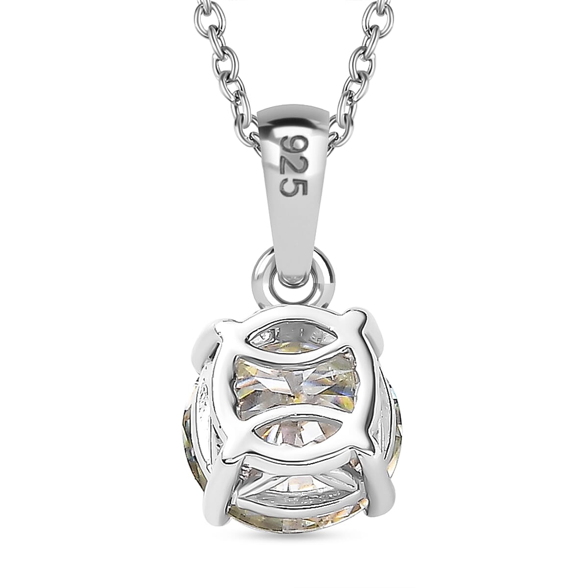 Mystic Fire Luminous Moissanite Solitaire Pendant with Chain (Size 20) in Rhodium Overlay Sterling Silver 1.80 Ct. 4277475 6