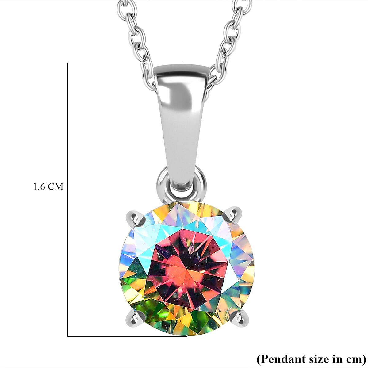 Mystic Fire Luminous Moissanite Solitaire Pendant with Chain (Size 20) in Rhodium Overlay Sterling Silver 1.80 Ct. 4277475 7