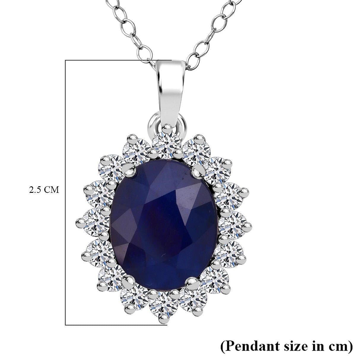 Luxuriant - Blue Sapphire &amp; Lab Grown Diamond (SI-G-H) Halo Pendant with Chain (Size 20) in Rhodium Overlay Sterling Silver 6.75 Ct. 4422343 5