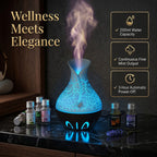 Ultrasonic Humidifier and 7 Essential Oils - Peppermint,  Jasmine, Lemongrass, Eucalyptus, Rose, Lavender, Orange (200ml) - White - Light - Dark Brown