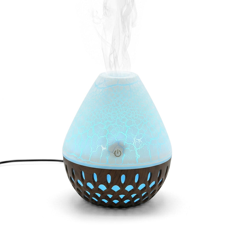 Ultrasonic Humidifier and 7 Essential Oils - Peppermint, Jasmine, Lemongrass, Eucalyptus, Rose, Lavender, Orange (200ml) - White - Light Dark Brown