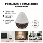 Ultrasonic Humidifier and 7 Essential Oils - Peppermint, Jasmine, Lemongrass, Eucalyptus, Rose, Lavender, Orange (200ml) - White - Light Dark Brown