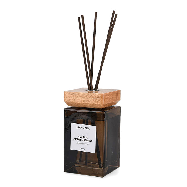 Livmore Aroma Diffuser With 8 Reed Sticks - Cedar &amp; Amber Jasmine (500ML) V32625443 1