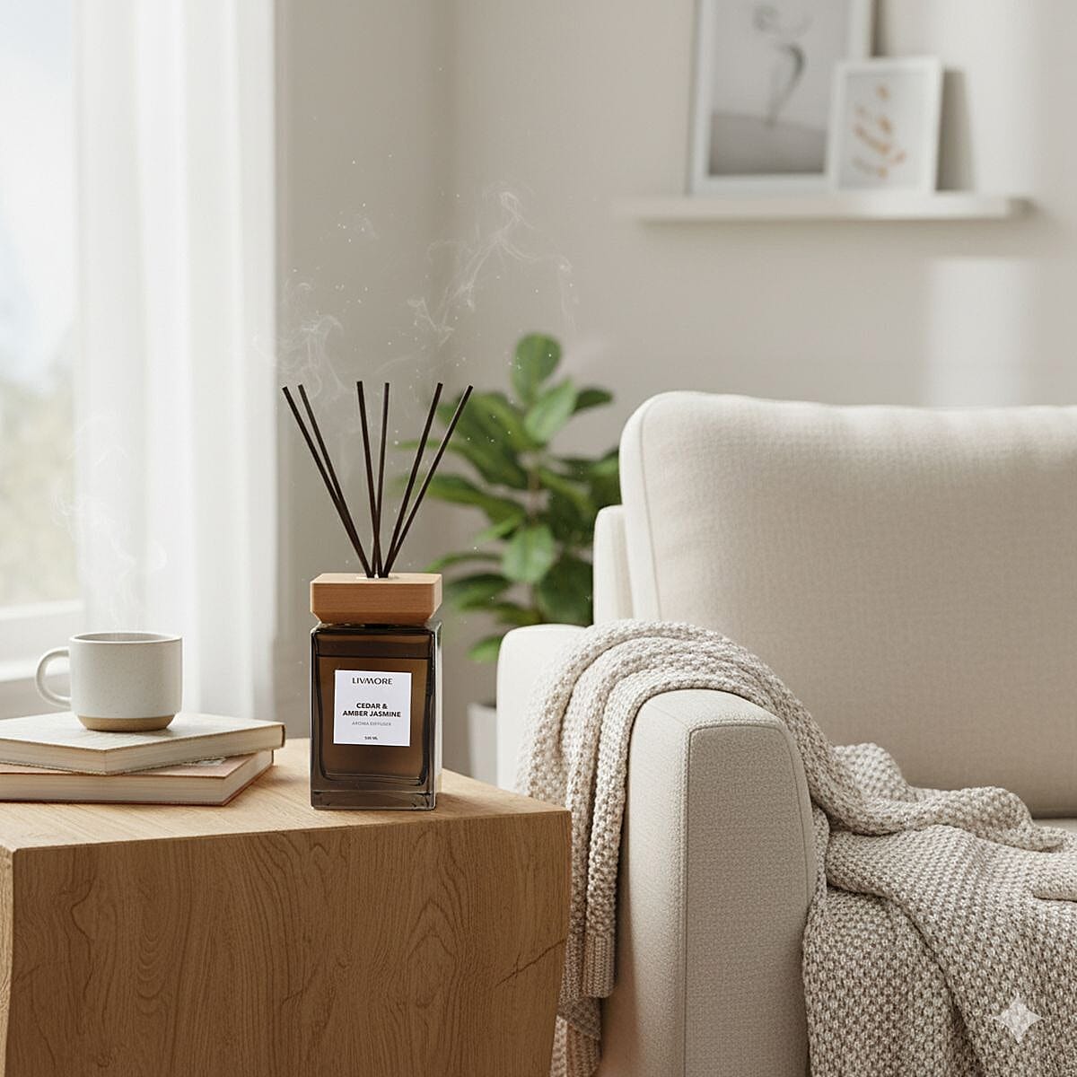 Livmore Aroma Diffuser With 8 Reed Sticks - Cedar &amp; Amber Jasmine (500ML) 8216390 2