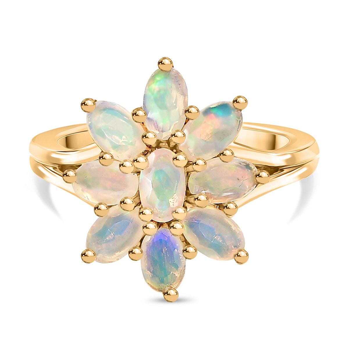 D'joy Ethiopian Opal Cluster Celestial Bloom Ring in Yellow Gold Plated Sterling Silver 1.46 Ct. 8224353 0