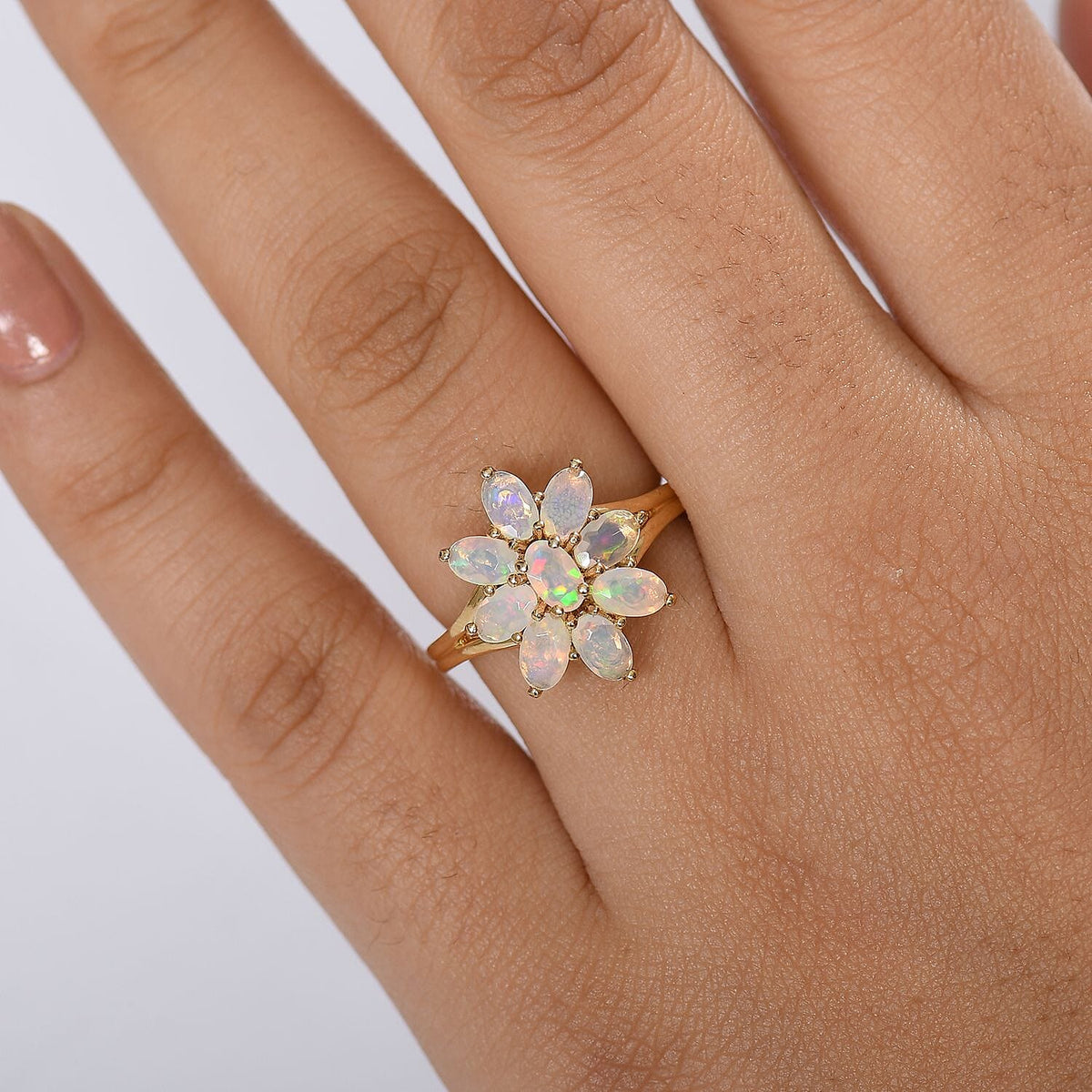 D'joy Ethiopian Opal Cluster Celestial Bloom Ring in Yellow Gold Plated Sterling Silver 1.46 Ct. 8224353 3