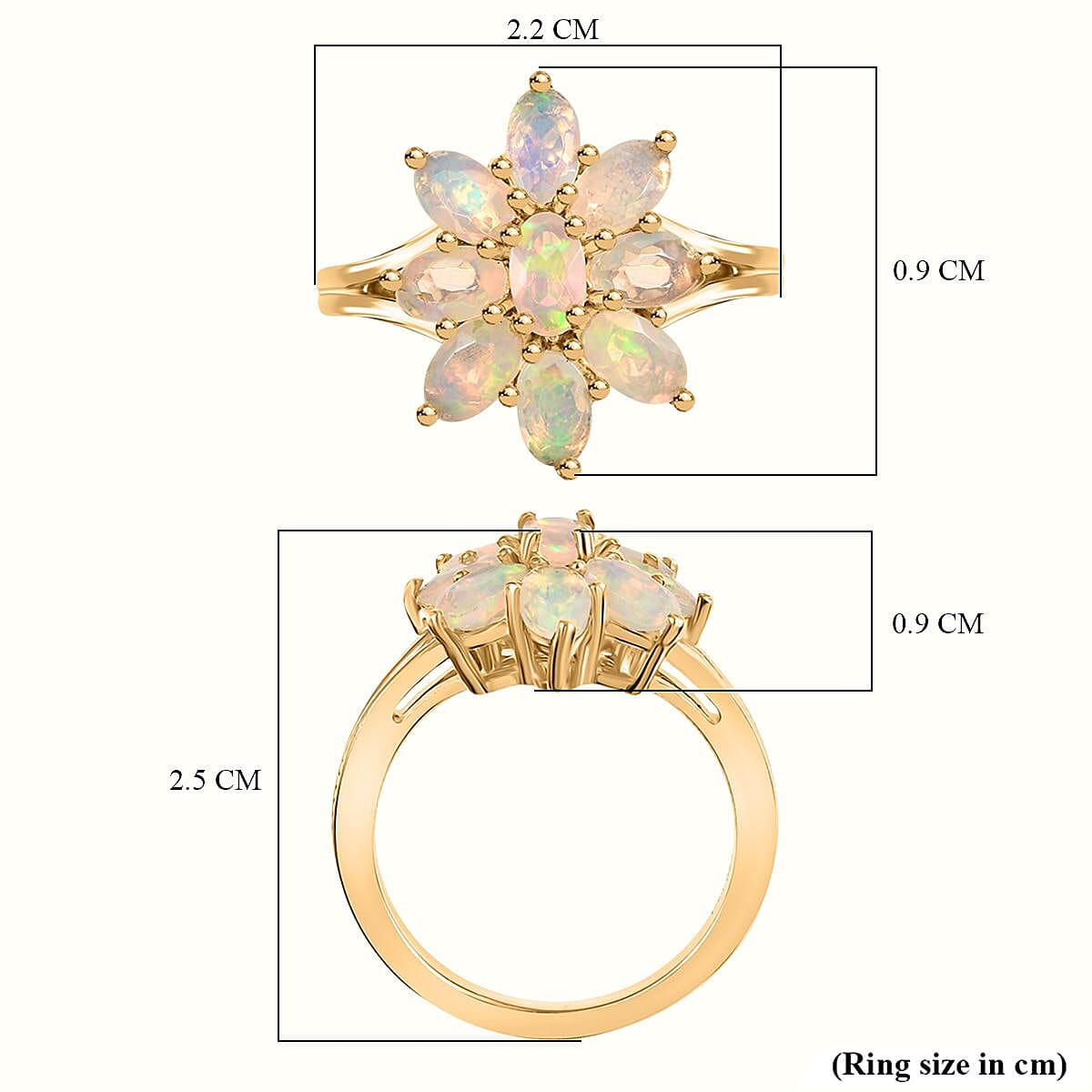 D'joy Ethiopian Opal Cluster Celestial Bloom Ring in Yellow Gold Plated Sterling Silver 1.46 Ct. 8224353 6