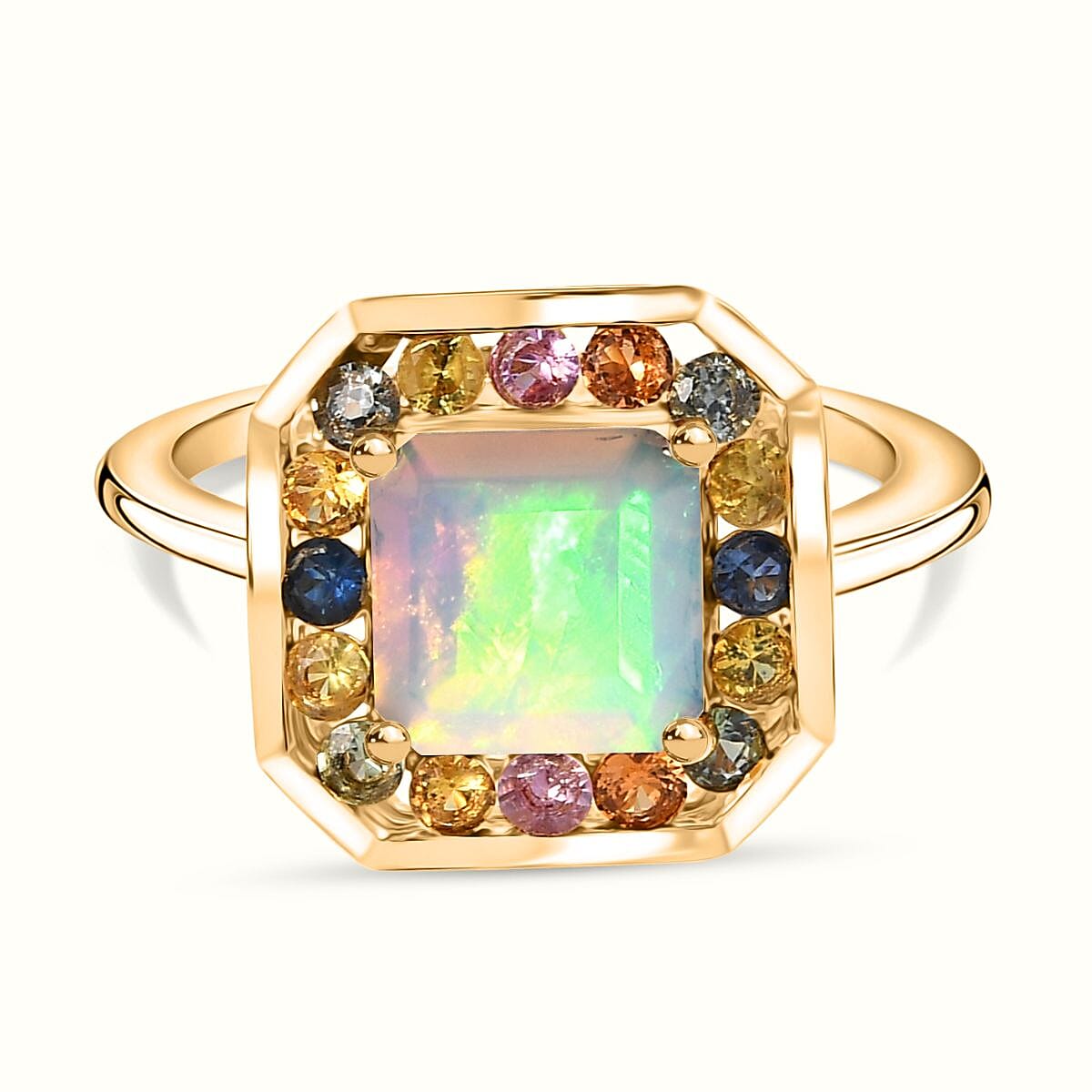 D'joy Natural Ethiopian Welo Opal, Multi Sapphire Garden of Light Ring in 18K Vermeil Yellow Gold Over Sterling Silver 2.66 Ct. 8207266 0
