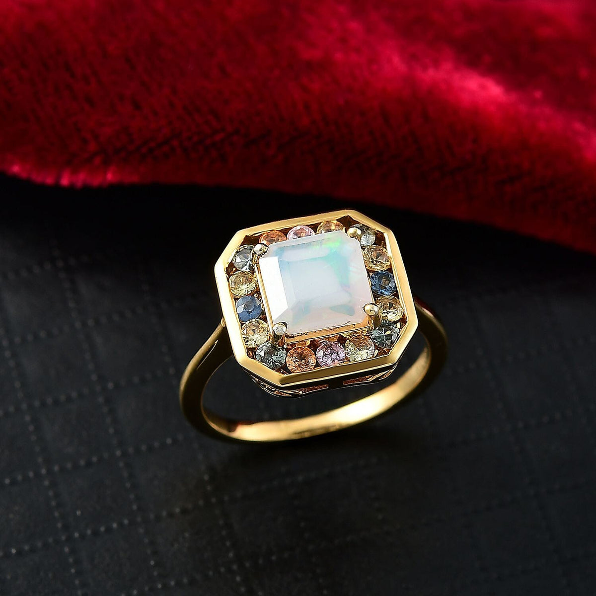 D'joy Natural Ethiopian Welo Opal, Multi Sapphire Garden of Light Ring in 18K Vermeil Yellow Gold Over Sterling Silver 2.66 Ct. 8207266 1