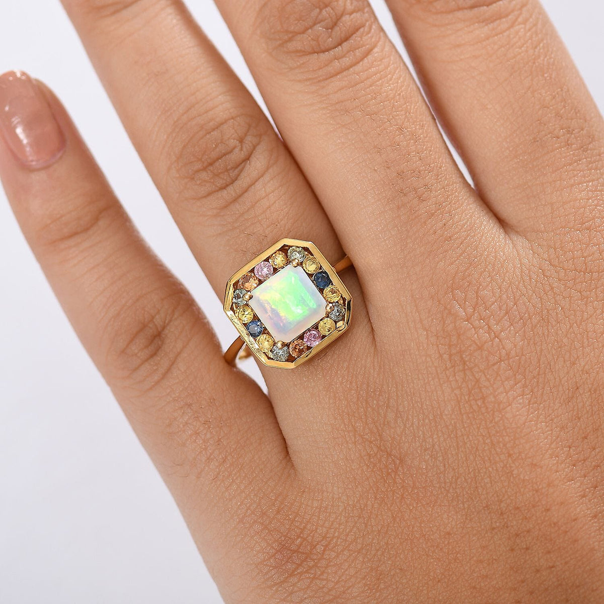 D'joy Natural Ethiopian Welo Opal, Multi Sapphire Garden of Light Ring in 18K Vermeil Yellow Gold Over Sterling Silver 2.66 Ct. 8207266 2
