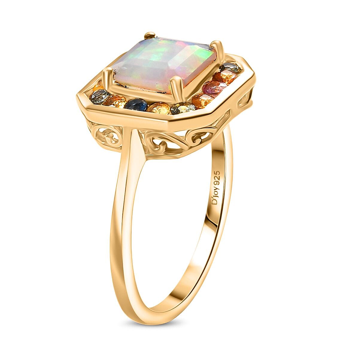D'joy Natural Ethiopian Welo Opal, Multi Sapphire Garden of Light Ring in 18K Vermeil Yellow Gold Over Sterling Silver 2.66 Ct. 8207266 3