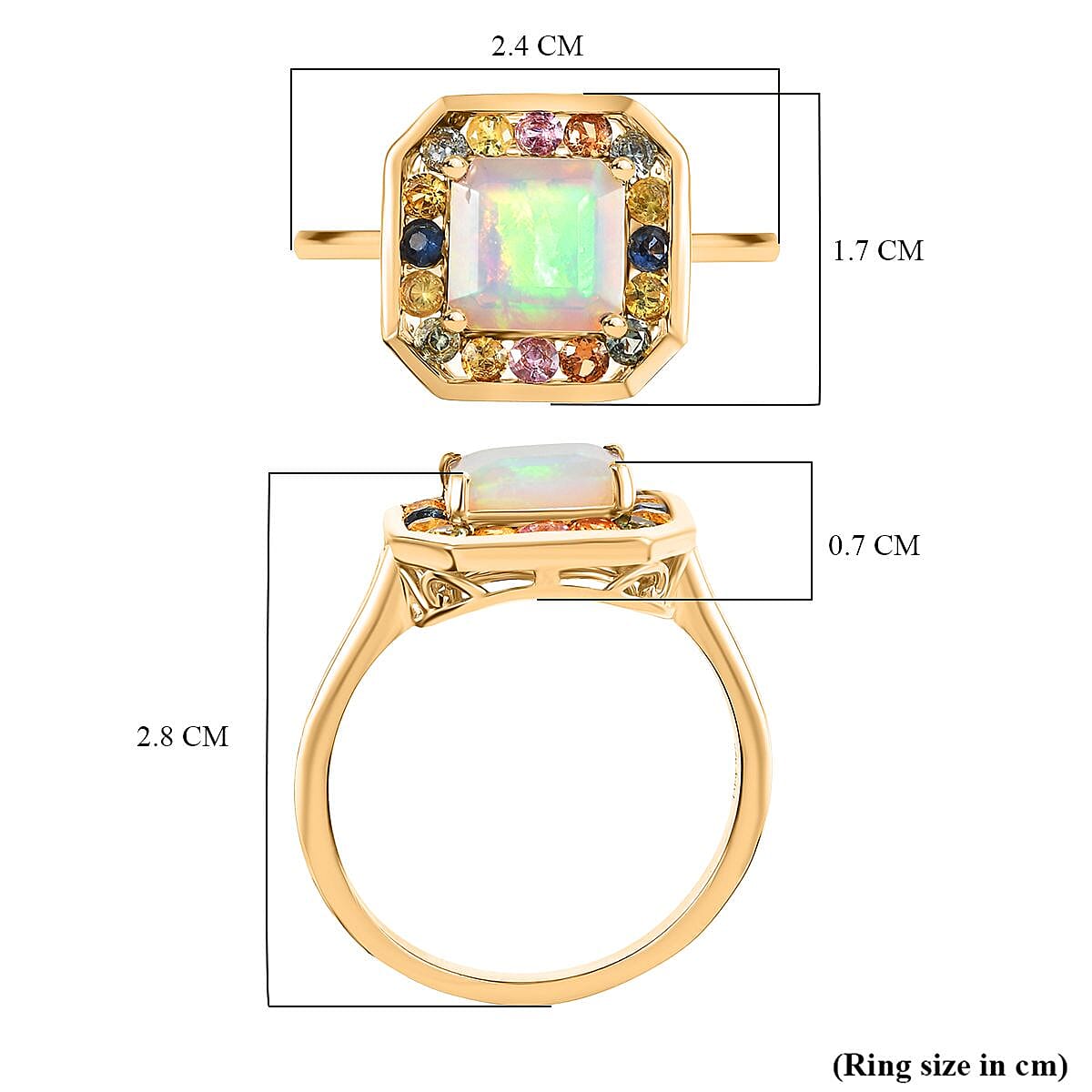 D'joy Natural Ethiopian Welo Opal, Multi Sapphire Garden of Light Ring in 18K Vermeil Yellow Gold Over Sterling Silver 2.66 Ct. 8207266 5