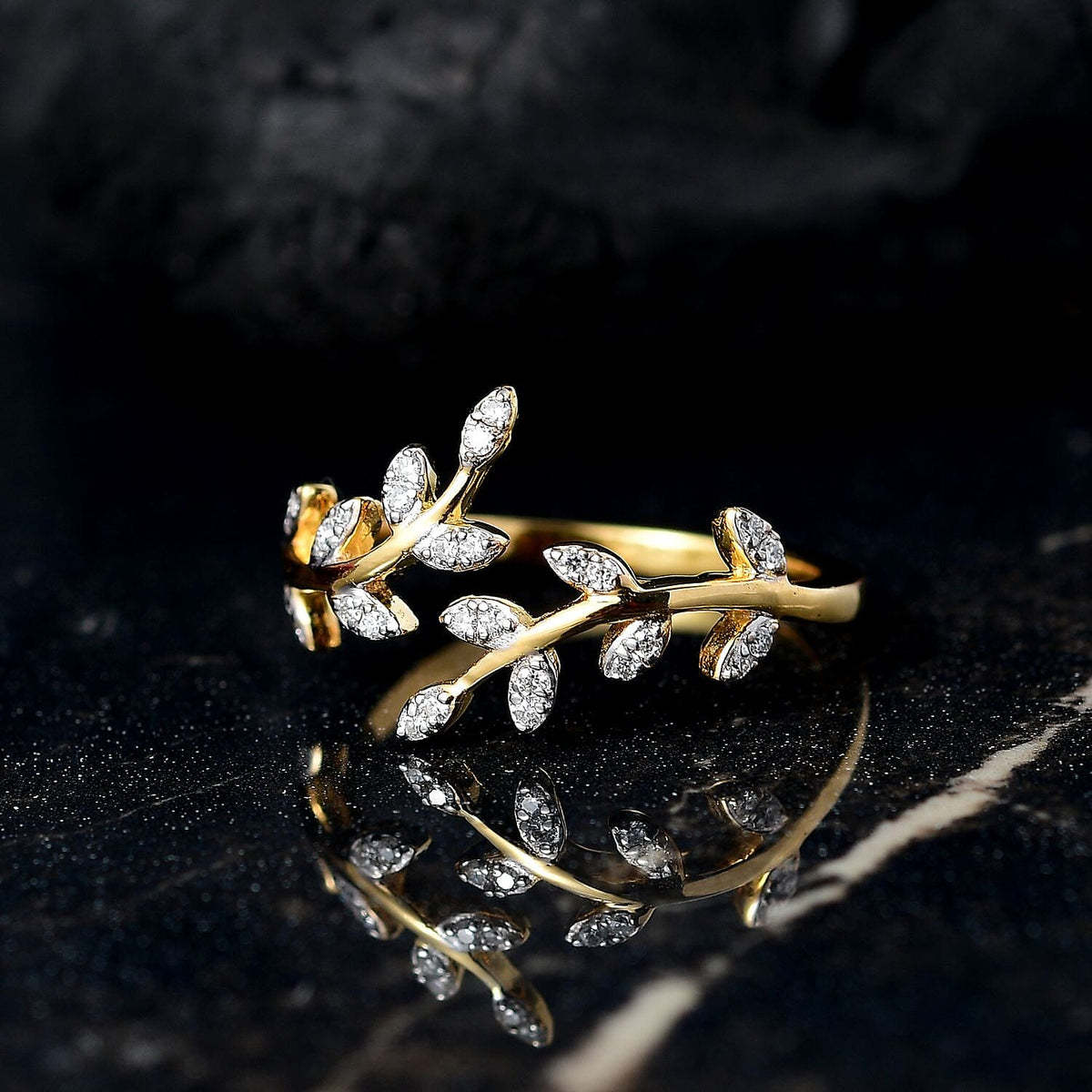 Moissanite Leaf Ring in 18K Vermeil Yellow Gold Sterling Silver 8184276 2