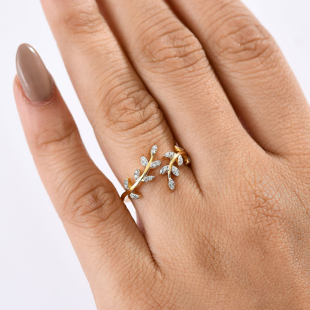 Moissanite Leaf Ring in 18K Vermeil Yellow Gold Sterling Silver 8184276 3