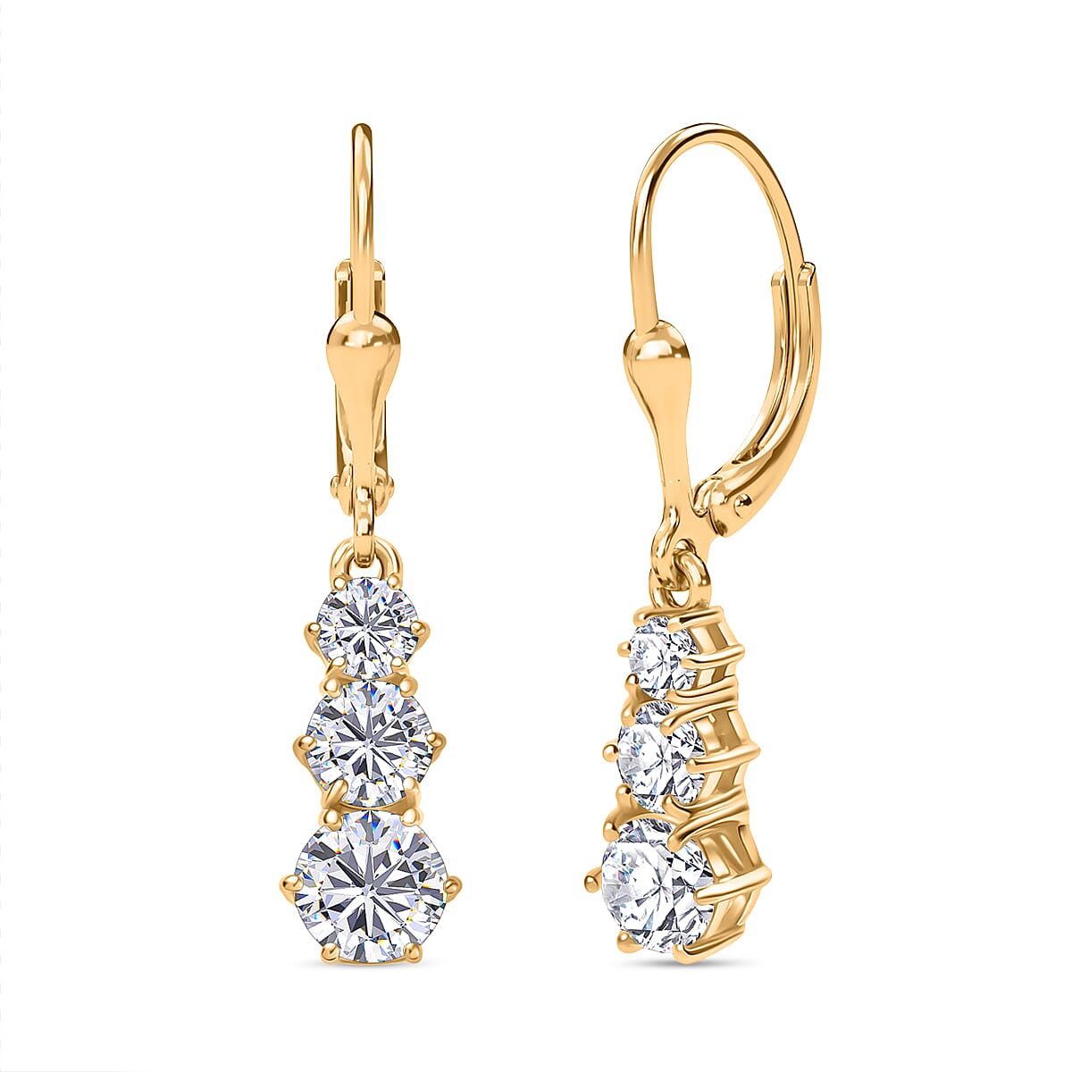 D'joy Moissanite Solitaire Lever Back Earring in 14K Yellow Gold Plating Sterling Silver 1.50 Ct. 8202759 0