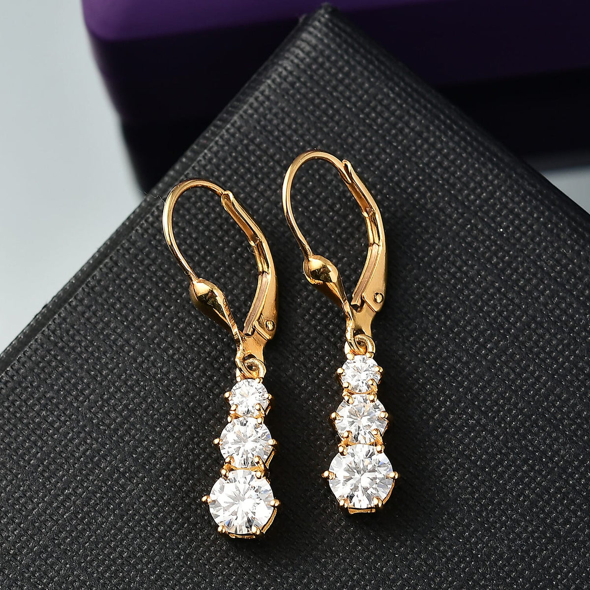 D'joy Moissanite Solitaire Lever Back Earring in 14K Yellow Gold Plating Sterling Silver 1.50 Ct. 8202759 1