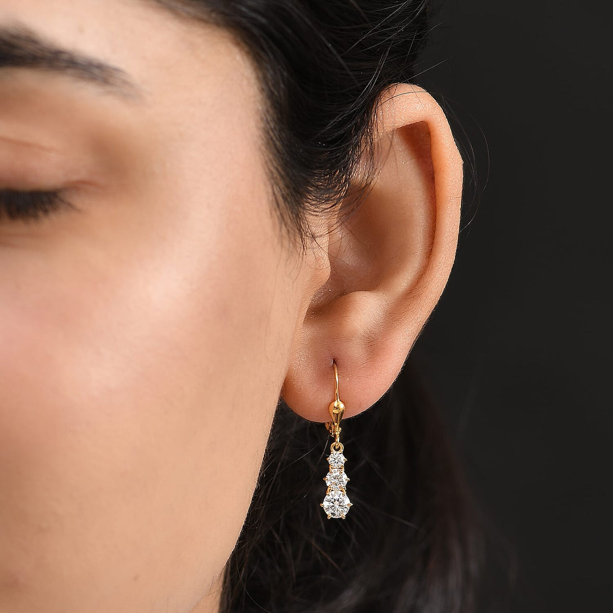 D'joy Moissanite Solitaire Lever Back Earring in 14K Yellow Gold Plating Sterling Silver 1.50 Ct. 8202759 2