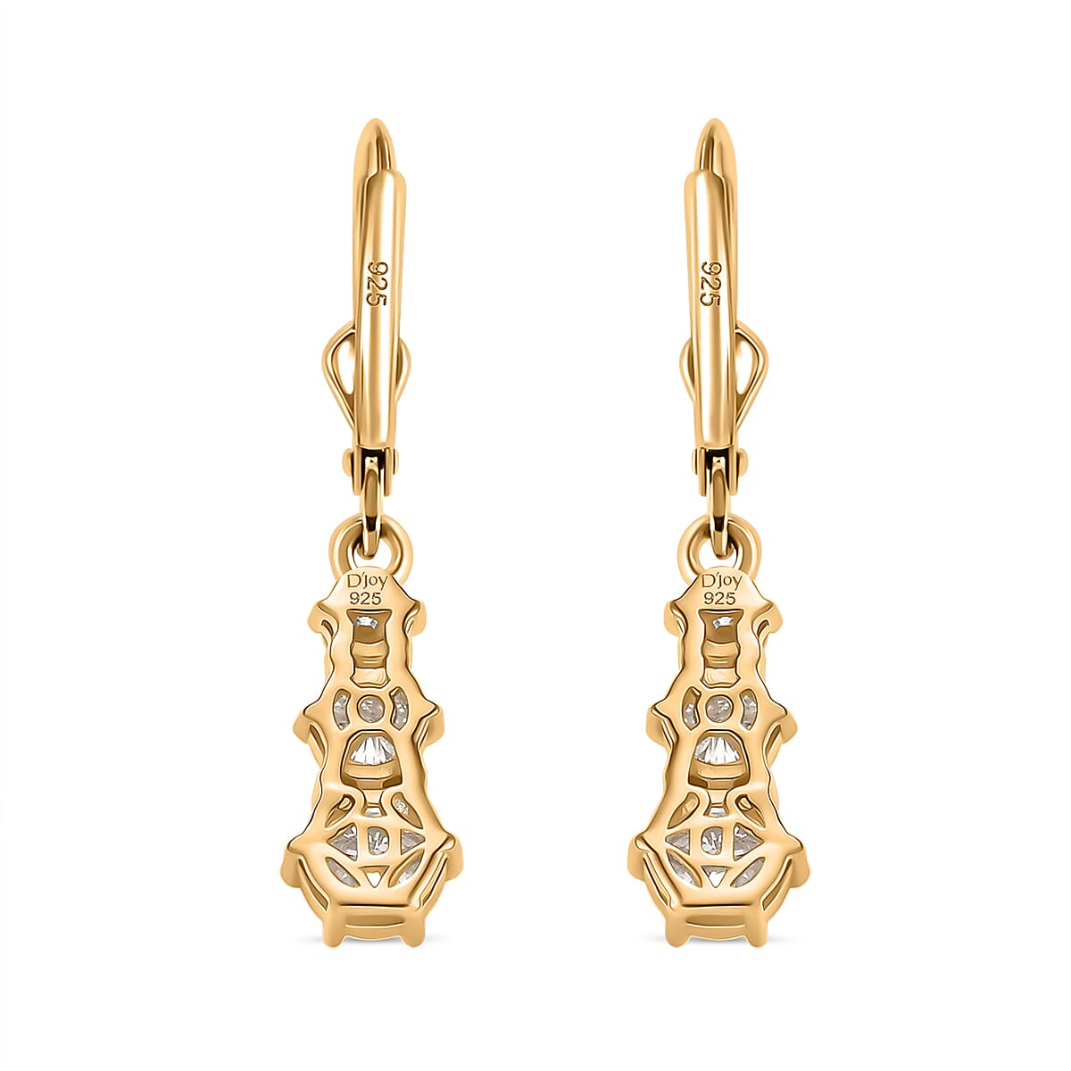 D'joy Moissanite Solitaire Lever Back Earring in 14K Yellow Gold Plating Sterling Silver 1.50 Ct. 8202759 4