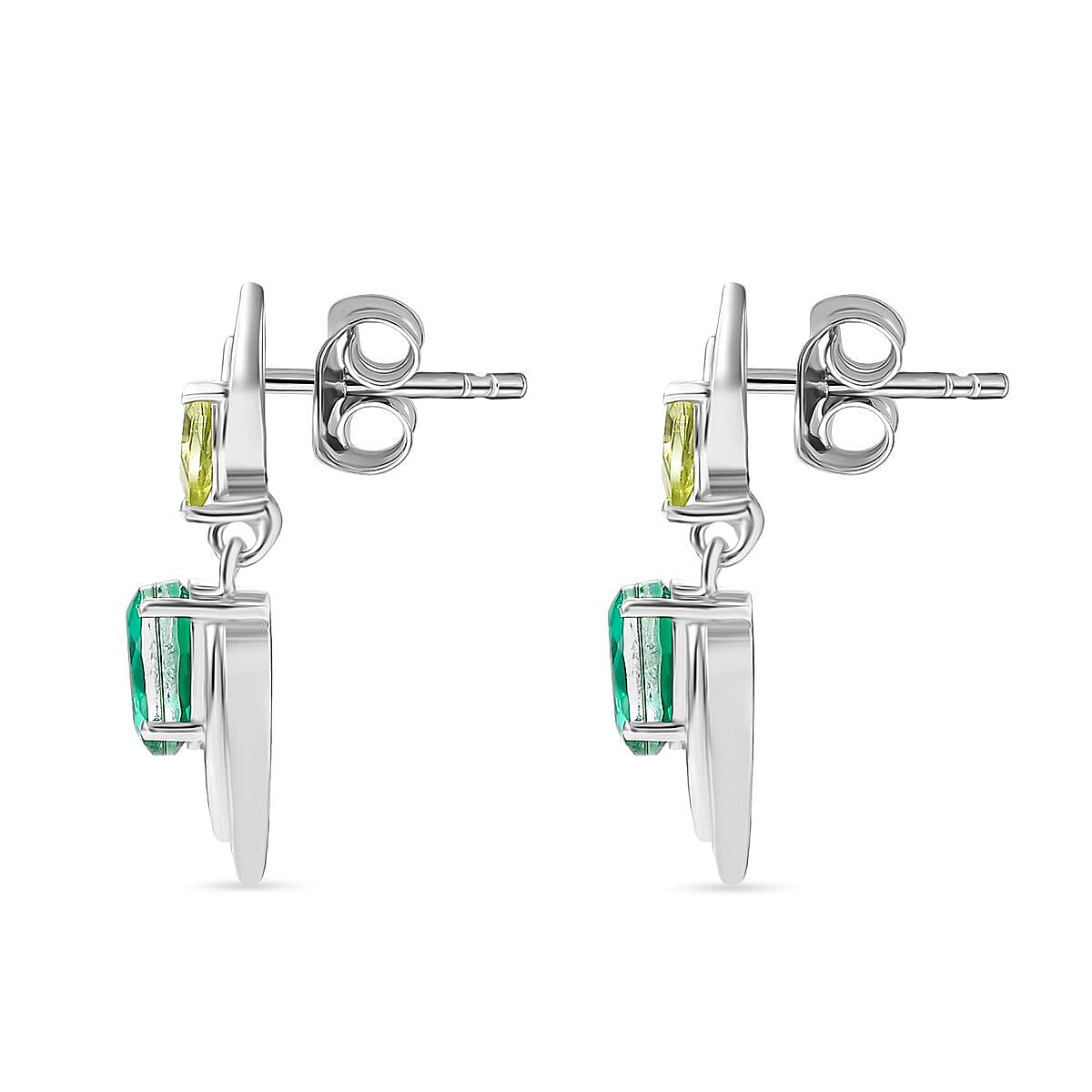 D'joy Peacock Triplet Quartz &amp; Peridot Dangling Earring with Push Back in Rhodium Overlay Sterling Silver 2.08 Ct. 8189130 4