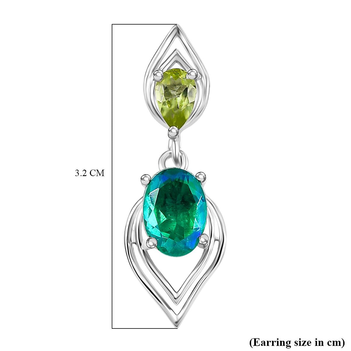 D'joy Peacock Triplet Quartz &amp; Peridot Dangling Earring with Push Back in Rhodium Overlay Sterling Silver 2.08 Ct. 8189130 6