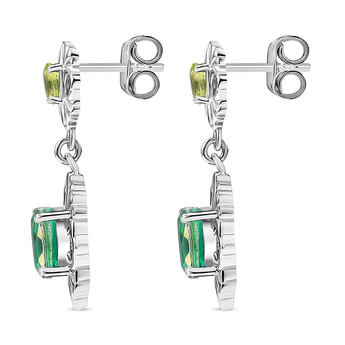 D'joy Peacock Triplet Quartz &amp; Peridot Dangling Earring with Push Back in Rhodium Overlay Sterling Silver 1.98 Ct. 8189137 4