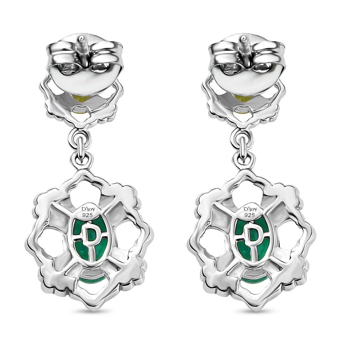 D'joy Peacock Triplet Quartz &amp; Peridot Dangling Earring with Push Back in Rhodium Overlay Sterling Silver 1.98 Ct. 8189137 5