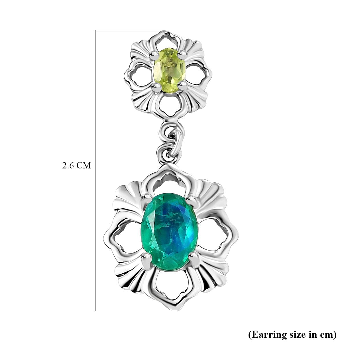 D'joy Peacock Triplet Quartz &amp; Peridot Dangling Earring with Push Back in Rhodium Overlay Sterling Silver 1.98 Ct. 8189137 6