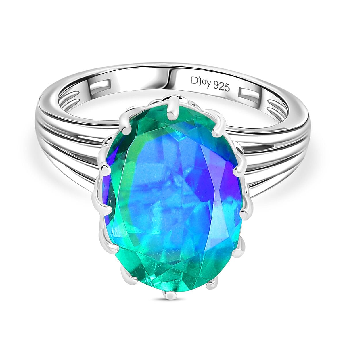 D'joy Peacock Triplet Quartz Solitaire Ring in Rhodium Overlay Sterling Silver 6.55 Ct. 8188772 0