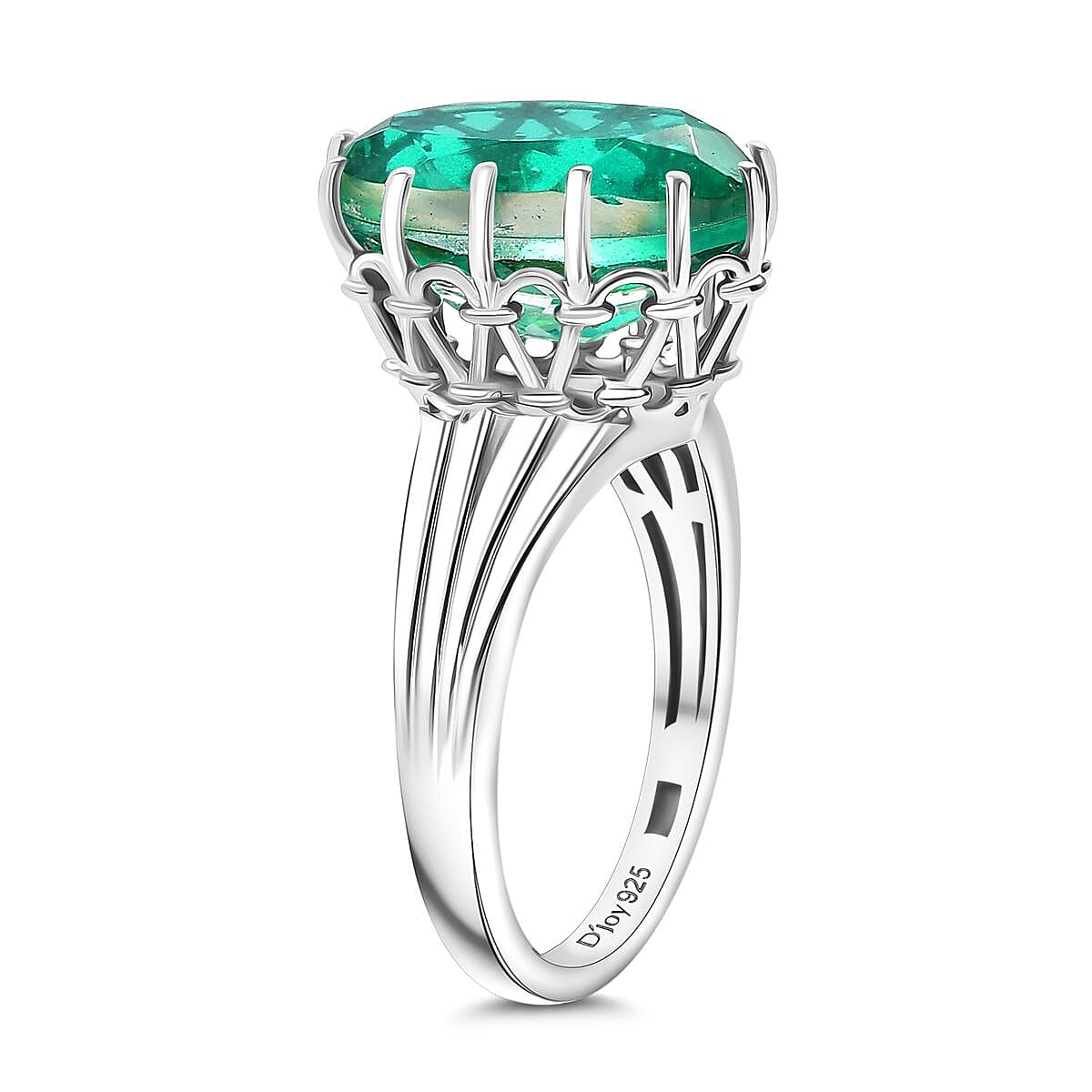 D'joy Peacock Triplet Quartz Solitaire Ring in Rhodium Overlay Sterling Silver 6.55 Ct. 8188772 4