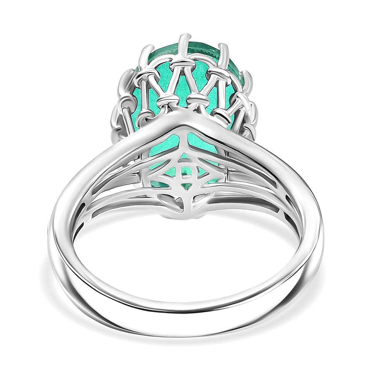 D'joy Peacock Triplet Quartz Solitaire Ring in Rhodium Overlay Sterling Silver 6.55 Ct. 8188772 5