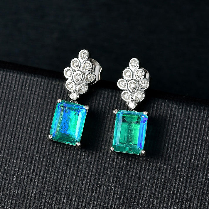 D'joy Peacock Triplet Quartz &amp; White Zircon Earring with Push Back in Rhodium Overlay Sterling Silver 4.17 Ct. 8188736 2