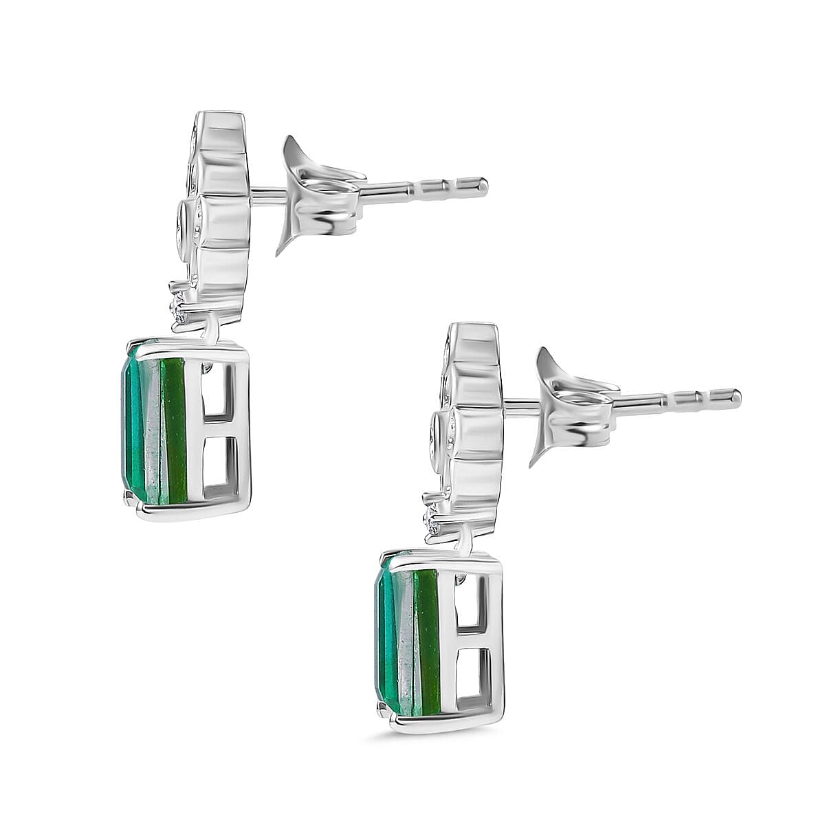 D'joy Peacock Triplet Quartz &amp; White Zircon Earring with Push Back in Rhodium Overlay Sterling Silver 4.17 Ct. 8188736 4