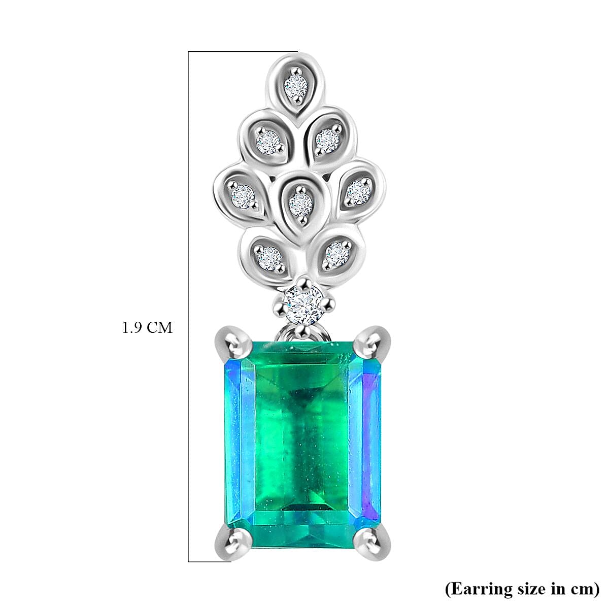 D'joy Peacock Triplet Quartz &amp; White Zircon Earring with Push Back in Rhodium Overlay Sterling Silver 4.17 Ct. 8188736 6