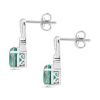 D'joy Peacock Triplet Quartz & White Zircon Stud Push Post Earring in Rhodium Overlay Sterling Silver 3.10 Ct.