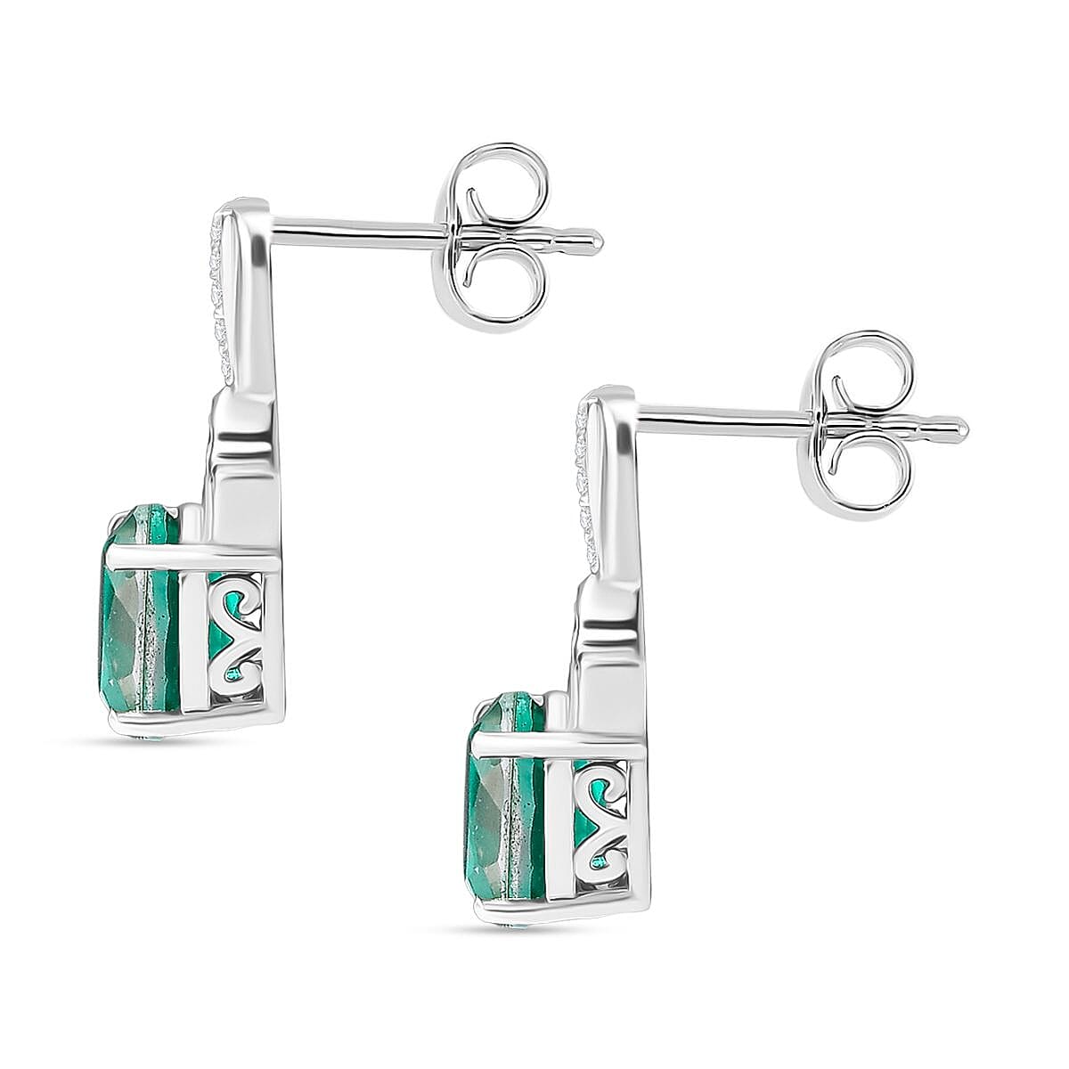 D'joy Peacock Triplet Quartz &amp; White Zircon Stud Push Post Earring in Rhodium Overlay Sterling Silver 3.10 Ct. 8192845 4