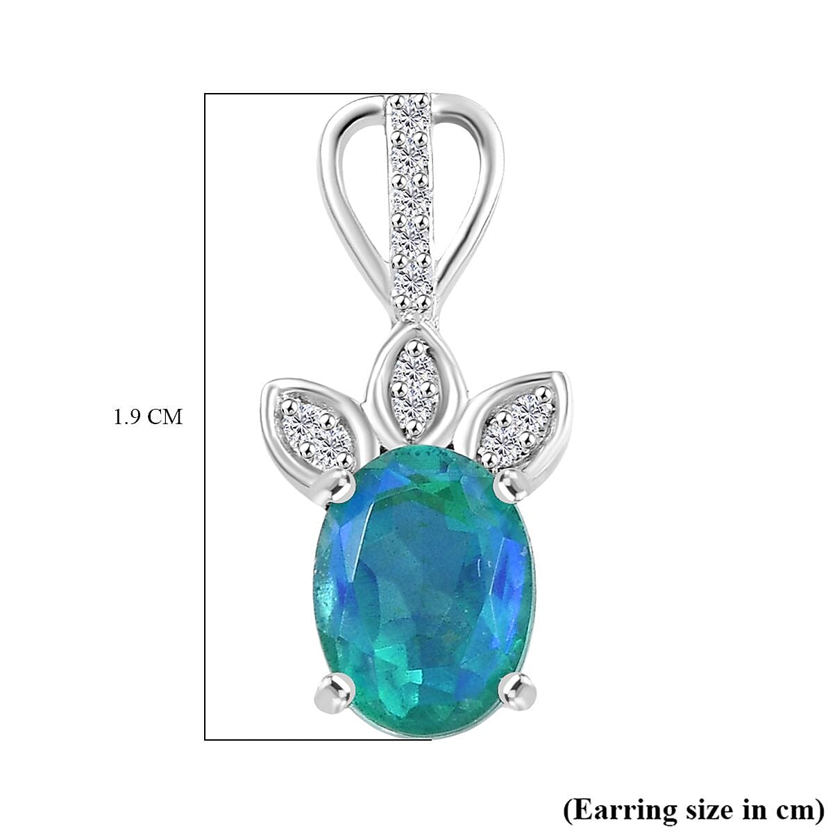 D'joy Peacock Triplet Quartz &amp; White Zircon Stud Push Post Earring in Rhodium Overlay Sterling Silver 3.10 Ct. 8192845 5