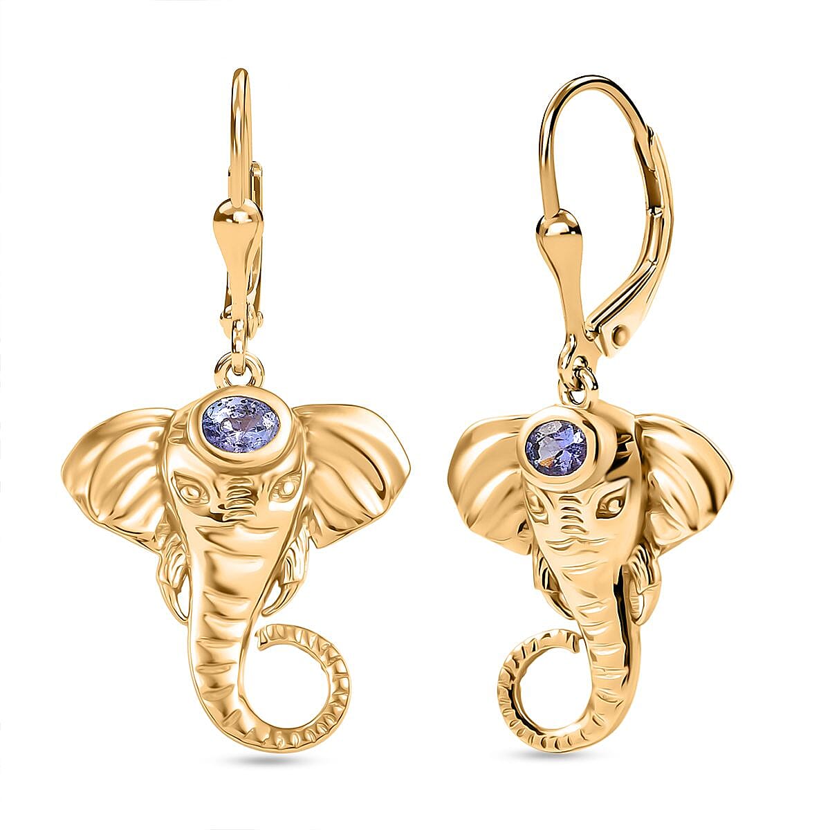 D'joy Tanzanite Elephant Earring with Lever Back in 18K Yellow Gold Plated Overlay Sterling Silver 8232435 0