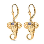 D'joy Tanzanite Elephant Earring with Lever Back in 18K Yellow Gold Plated Overlay Sterling Silver