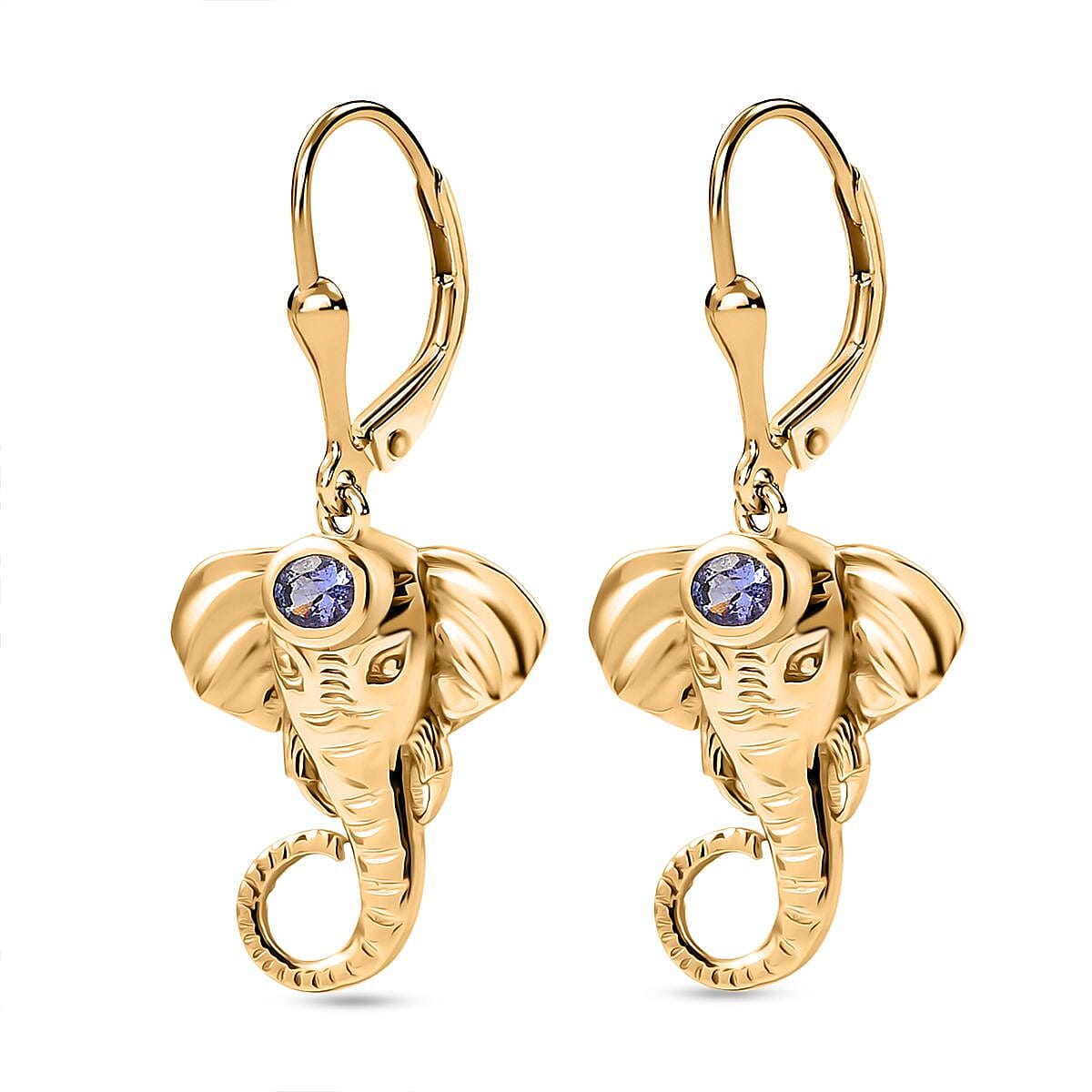 D'joy Tanzanite Elephant Earring with Lever Back in 18K Yellow Gold Plated Overlay Sterling Silver 8232435 4