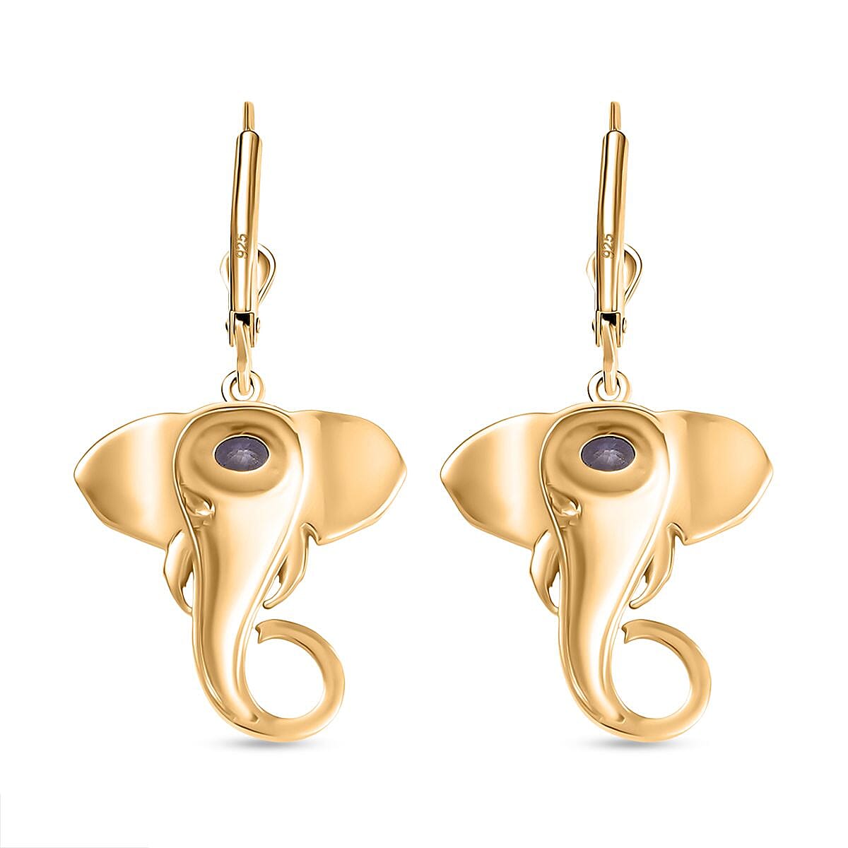 D'joy Tanzanite Elephant Earring with Lever Back in 18K Yellow Gold Plated Overlay Sterling Silver 8232435 6