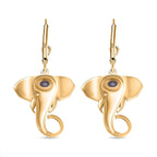 D'joy Tanzanite Elephant Earring with Lever Back in 18K Yellow Gold Plated Overlay Sterling Silver