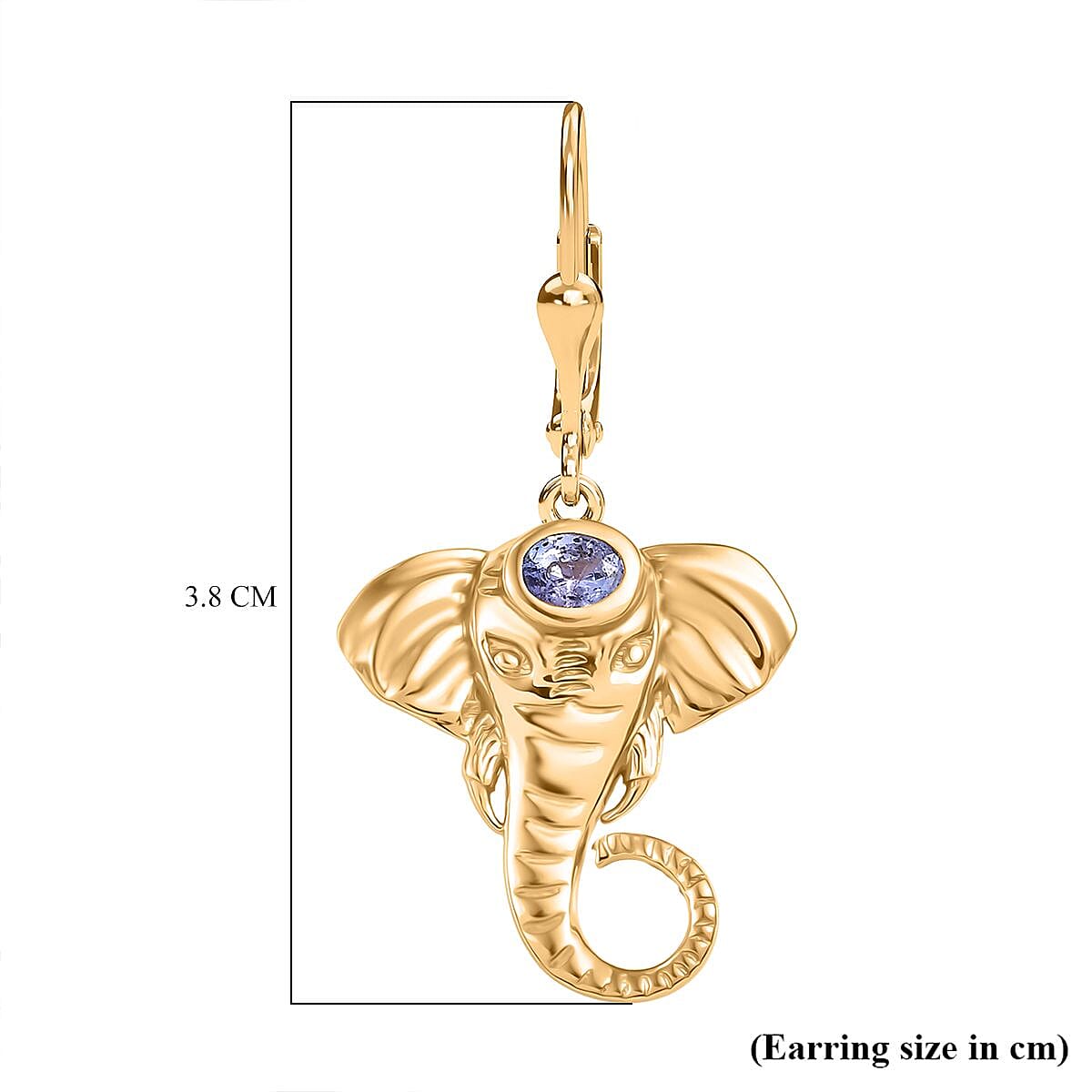 D'joy Tanzanite Elephant Earring with Lever Back in 18K Yellow Gold Plated Overlay Sterling Silver 8232435 7