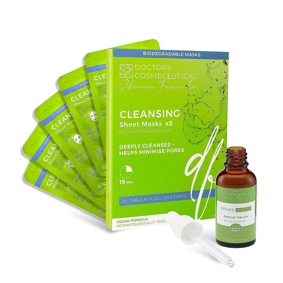 Doctors Formula- Cleansing Treatment Face Masks (Pack Size 5 Masks) - Free Power Active Retinol Serum 7382256 0
