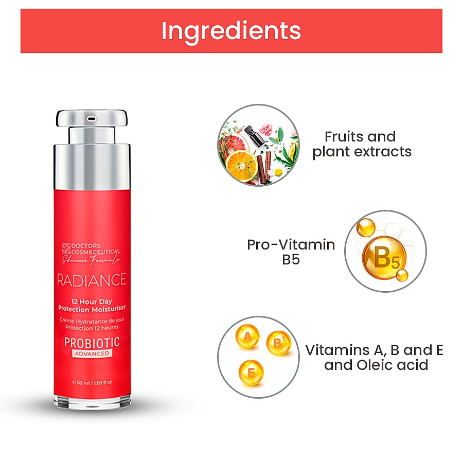 Doctors Formula Probiotics Advanced Radiance - 12 Hour Day Protection Moisturiser with Pro-Vitamin B5 and Vitamins A, B, and E and Oleic Acid 7541613 3
