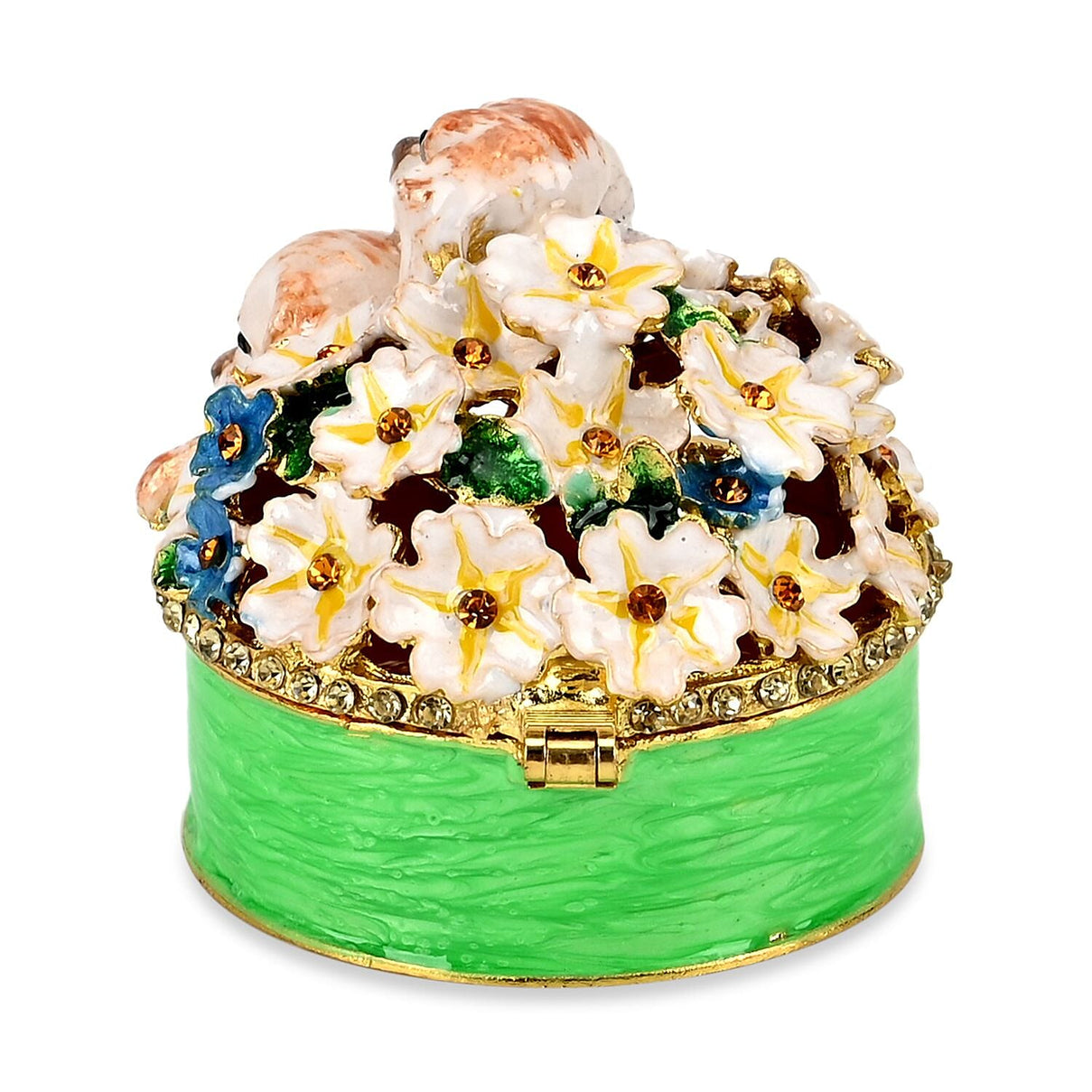 Hand Painted Dog Trinket Box Enamelled &amp; Jewelled With Sparking Crystals - Green 7628984 2