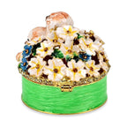 Hand Painted Dog Trinket Box Enamelled & Jewelled With Sparking Crystals - Green