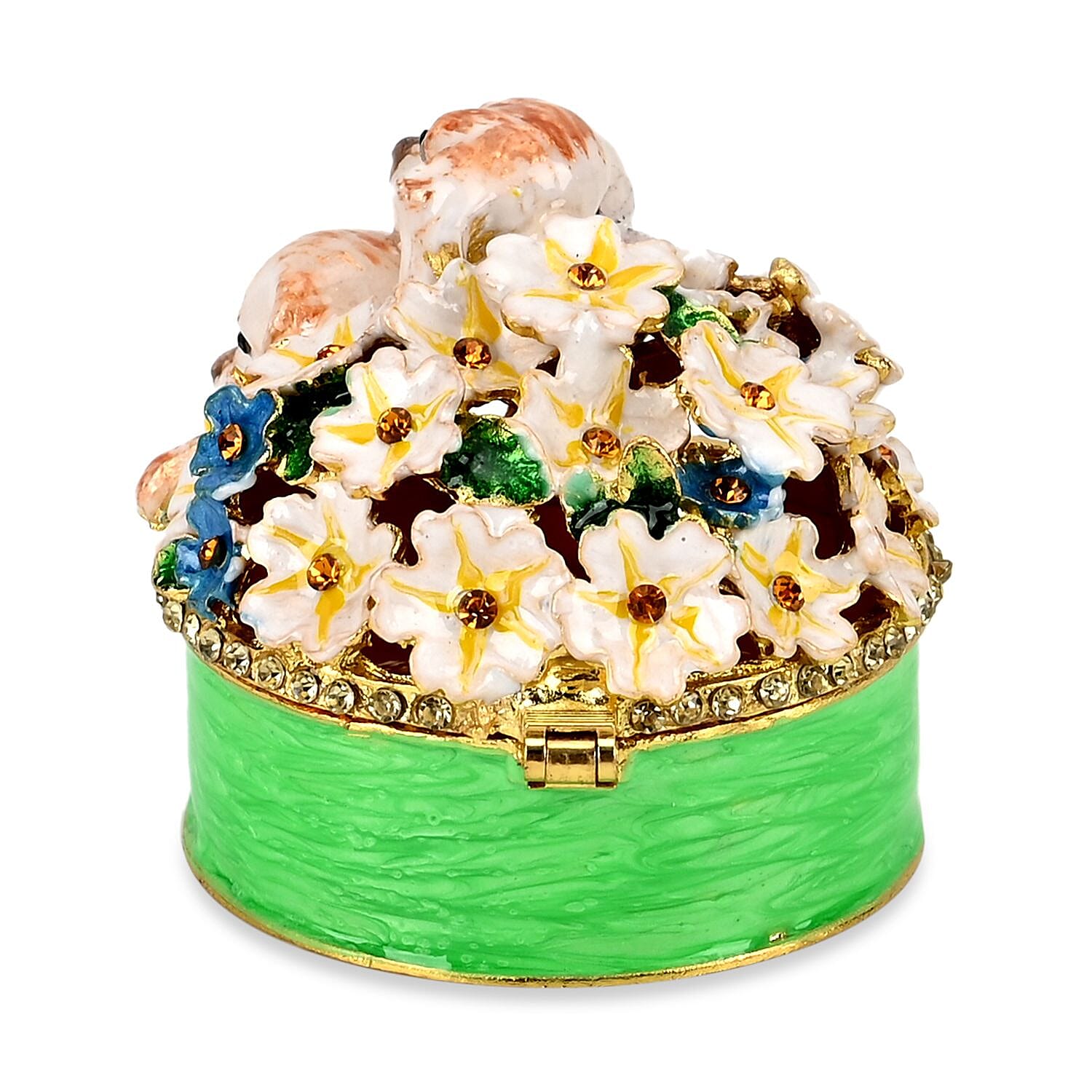Hand Painted Dog Trinket Box Enamelled &amp; Jewelled With Sparking Crystals - Green 7628984 2
