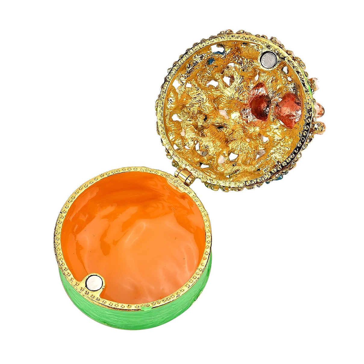 Hand Painted Dog Trinket Box Enamelled &amp; Jewelled With Sparking Crystals - Green 7628984 3