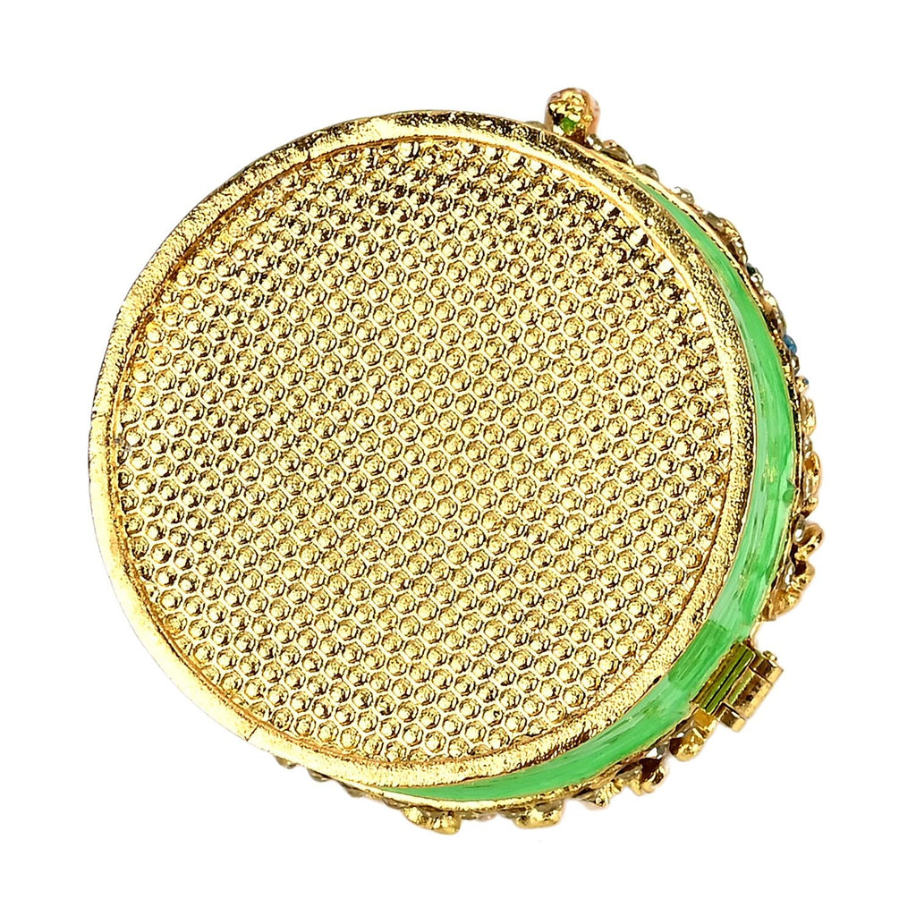 Hand Painted Dog Trinket Box Enamelled & Jewelled With Sparking Crystals - Green