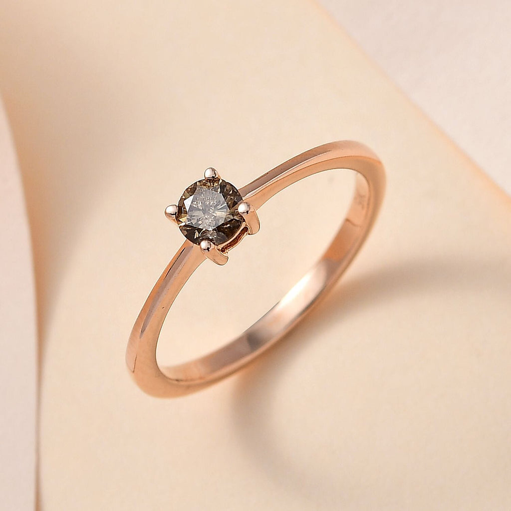 Doobuster-9K Rose Gold Natural Champagne Diamond Solitaire Ring 0.25 Ct